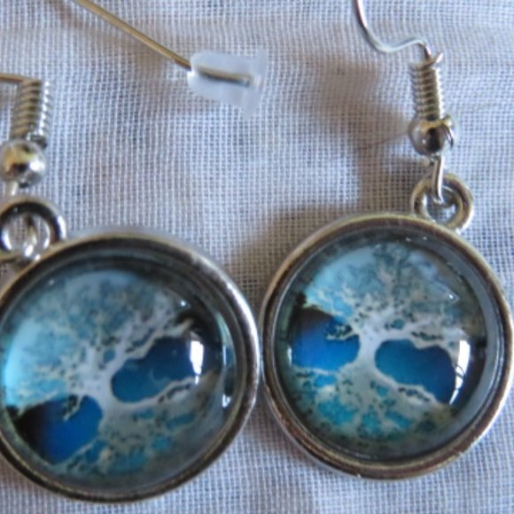 SET Pendant Bracelet & Earrings Tree of Life Blue White Alloy (K273) - Picture 4 of 6